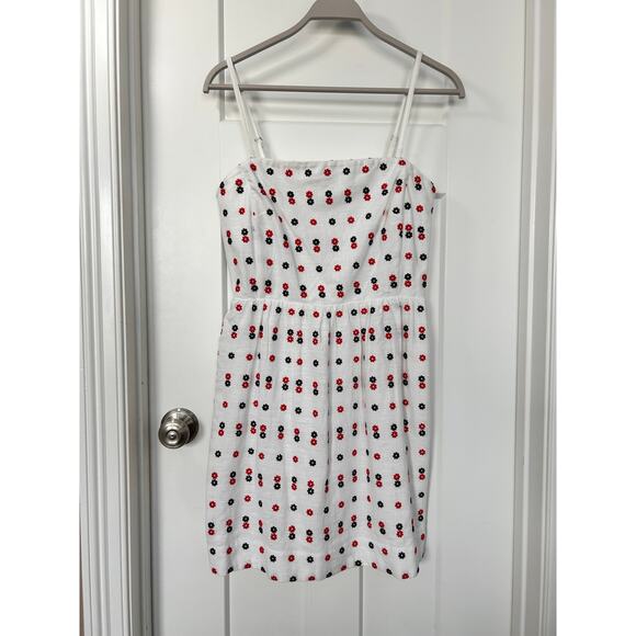 NWT Ann Taylor Womens Floral Embroidered Smocked Back Flare Dress White Size 10P - Picture 1 of 13